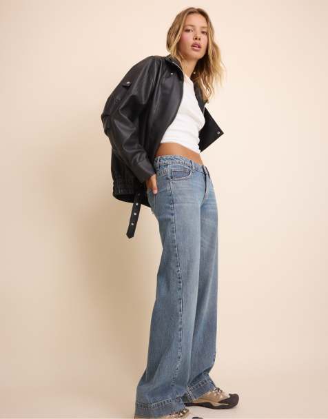 Stradivarius Low-rise straight jeans in overdyed blue denim - view 1