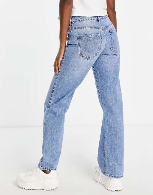 Stradivarius low rise straight leg jeans in mid blue