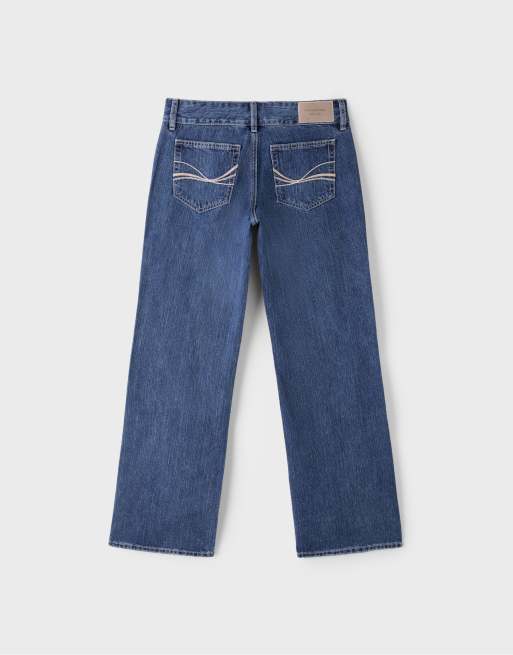 Stradivarius Low-rise Straight-Leg-Jeans mit Hammerbund in mittelblauem Denim, 7 von 7
