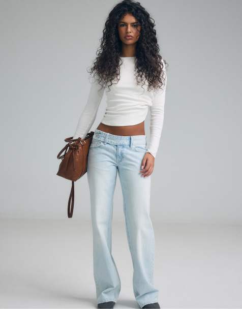 Stradivarius Low-rise straight-leg jeans with hammer waistband in light bleach - view 1