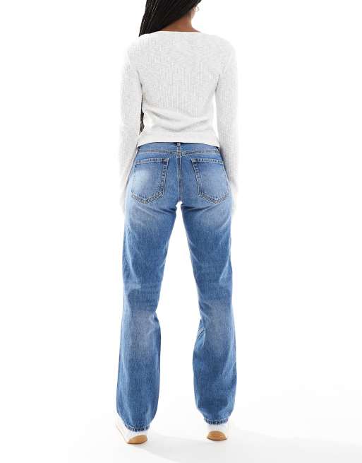 Stradivarius low waist straight leg jean in medium wash blue