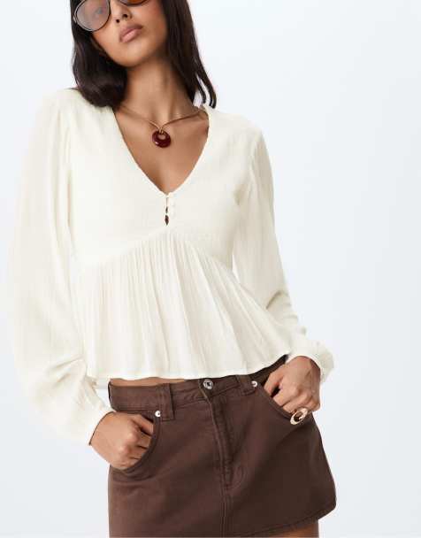 Stradivarius - Løstsiddende og hvid bluse med lange ærmer - view 1