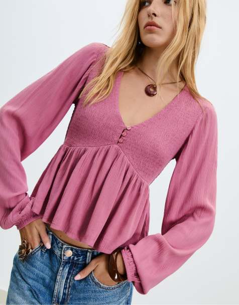Stradivarius - Løstsiddende og pink bluse med lange ærmer - view 1