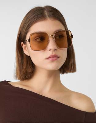 Stradivarius - Lunettes de soleil à branches en métal - Marron