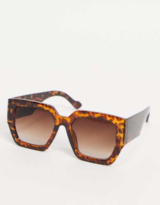 Stradivarius - Lunettes de soleil carrées oversize - Écaille de tortue