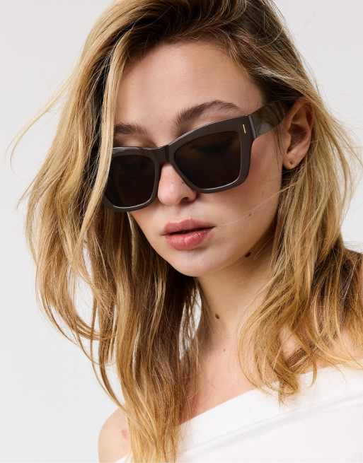 Stradivarius - Lunettes de soleil en résine avec monture œil de chat carrée - Marron, 2 de 2