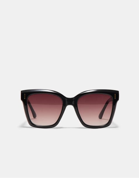 Stradivarius - Lunettes de soleil en résine avec monture œil de chat carrée - Marron - view 1