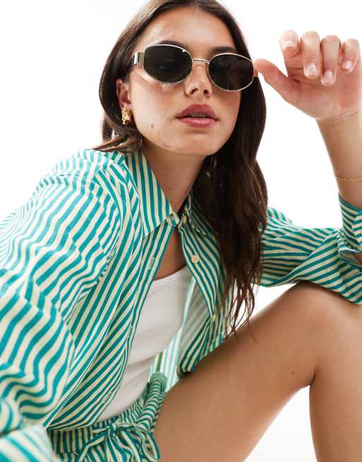 Stradivarius Lunettes de soleil ovales sans monture Doré ASOS