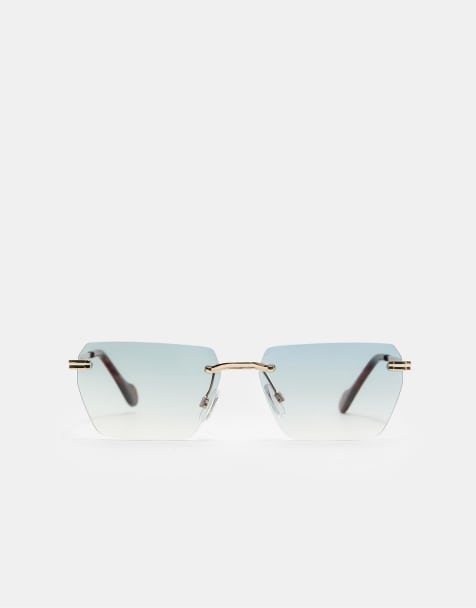 Stradivarius - Lunettes de soleil rectangulaires sans monture - Bleu - view 1