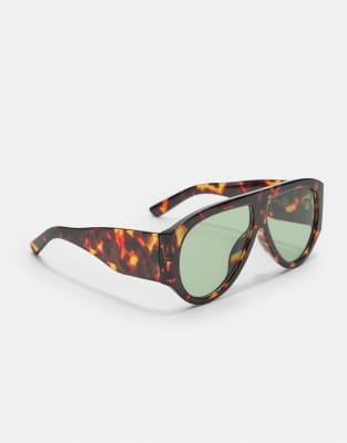 Stradivarius - Lunettes de soleil rétro effet écaille de tortue - Kaki-Vert