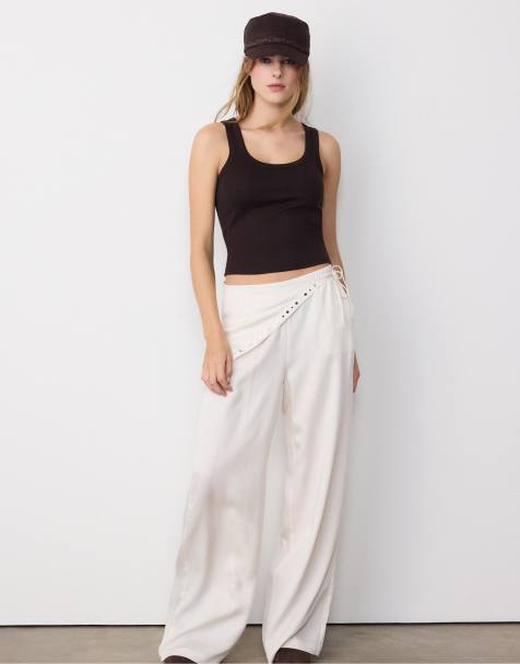 Stradivarius Lyocell scarf trousers in ecru