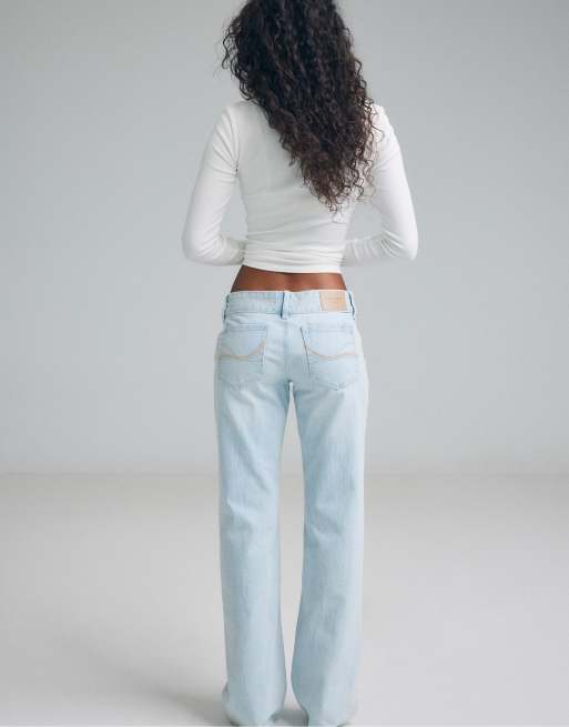 Stradivarius - Lyse afblegede jeans med lav talje og lige ben samt linning i bredt bæltedesign, 3 af 7