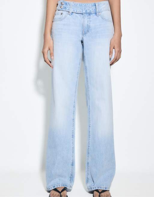 Stradivarius - Lyse mellemblå lavtaljede denimjeans med lige ben og hammerstrop, 2 af 4