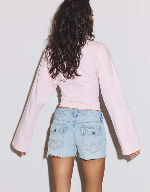 Stradivarius - Lyseblå denimshorts med lav talje, 2 af 4