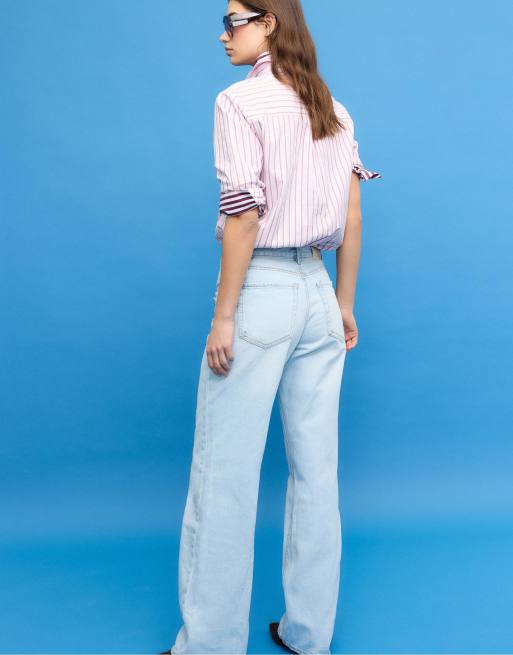 Stradivarius - Lyseblå jeans med brede ben D92 , 4 af 4