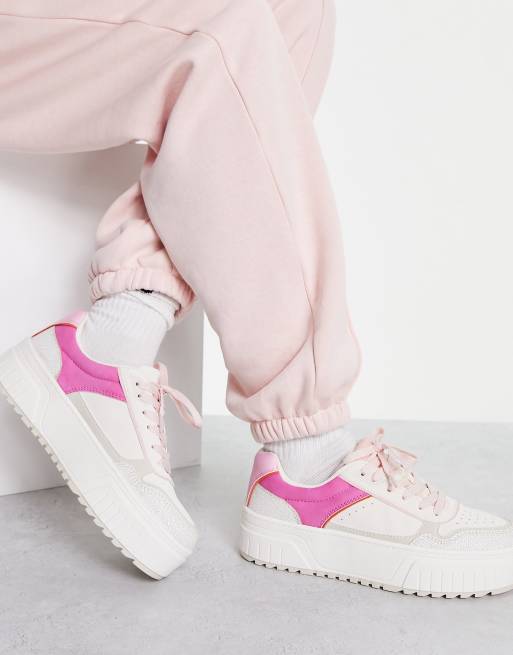 Stradivarius - Lyserøde flatform-sneakers