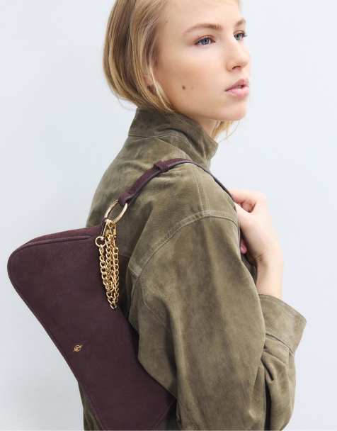 Stradivarius - Maanvormige crossbody tas van 100% leer in bruin - view 1
