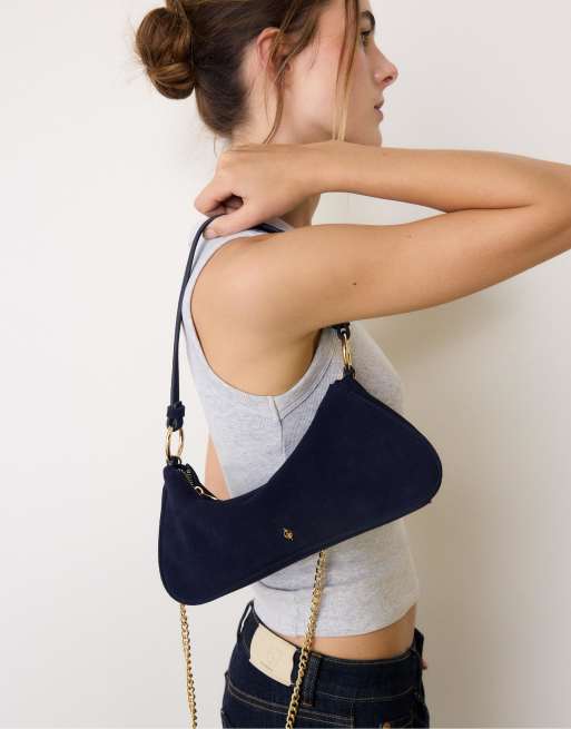 Stradivarius - Maanvormige crossbody tas van 100% leer in marineblauw, 2 van 4