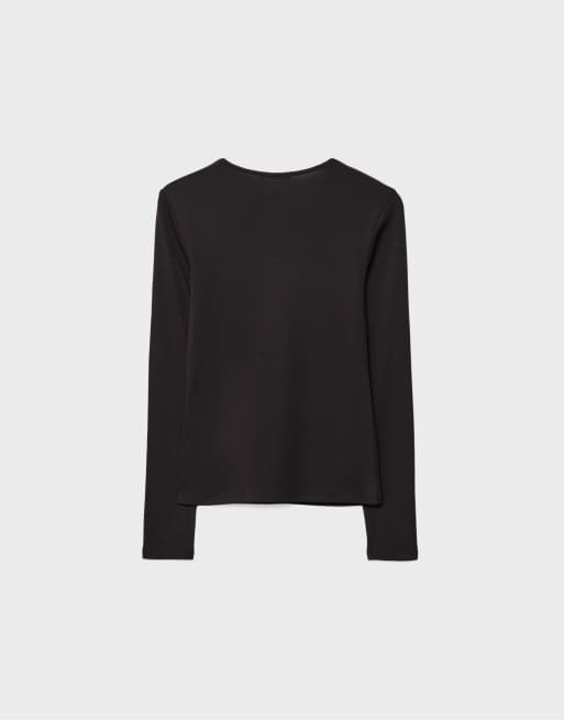 Stradivarius - Maglietta a maniche lunghe basic nera, 7 di 7