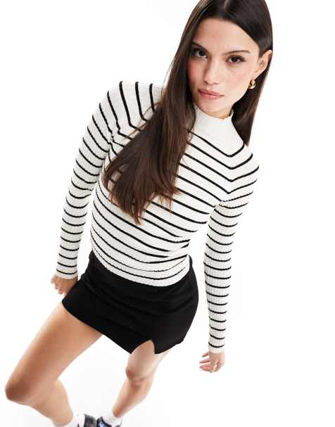 Stradivarius - Maglione accollato bianco e nero - view 1