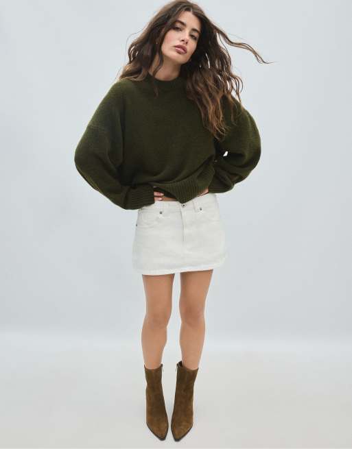 Stradivarius maglione basic in maglia effetto morbido color kaki