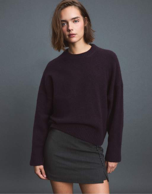Stradivarius maglione basic in maglia morbida color melanzana, 2 di 7
