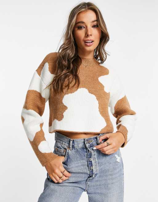 Stradivarius - Maglione cammello con stampa astratta 