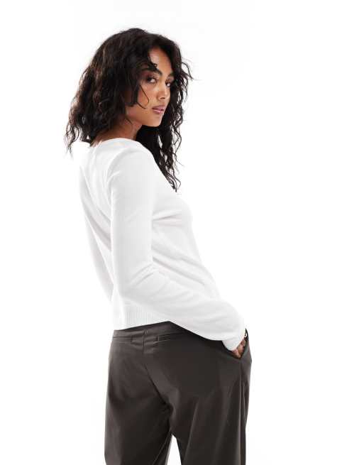 Stradivarius - Maglione color crema con scollo a V, 4 di 4