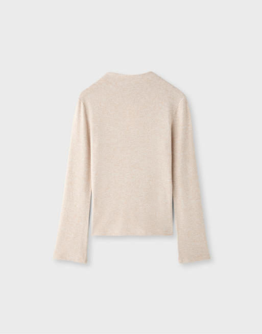Stradivarius maglione con collo a imbuto e bottoni, colore pietra, 7 di 7