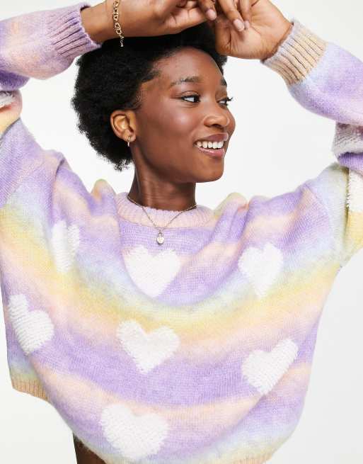 Stradivarius - Maglione con motivo con cuori multicolore