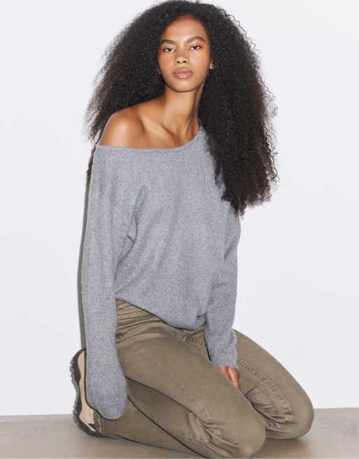 Stradivarius maglione in maglia asimmetrico grigio, 5 di 7