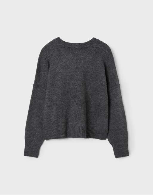 Stradivarius maglione in maglia girocollo grigio scuro, 7 di 7