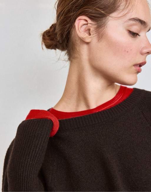 Stradivarius maglione in maglia soft-touch con maniche a sbuffo marrone, 5 di 7