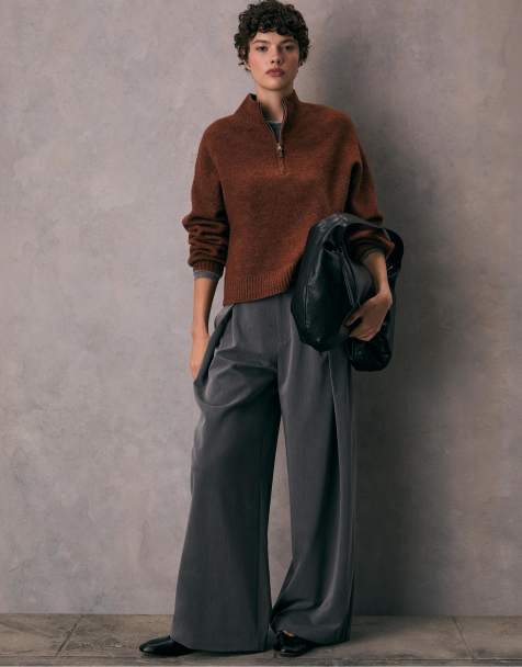 Stradivarius - Maglione marrone con zip - view 1