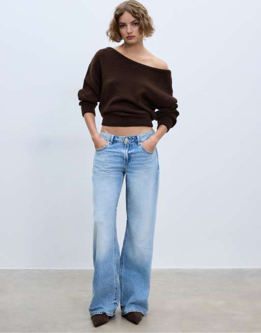 Stradivarius - Maglione morbido al tatto marrone con scollo a barchetta, 4 di 4