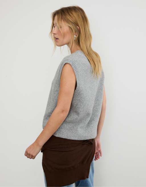 Stradivarius Maglione senza maniche morbido grigio mélange con