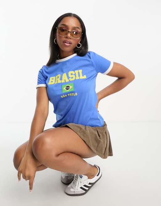 Stradivarius - Maillot de football à motif Brasil - Bleu 