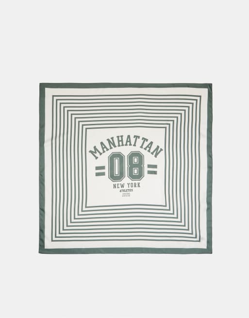 Stradivarius Manhattan striped scarf in khaki, 2 of 4