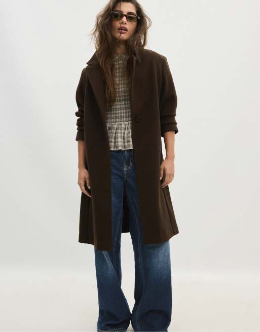 Stradivarius manteau basic doux au toucher marron, 5 de 7
