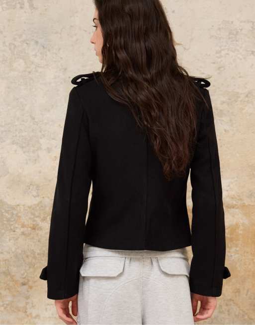 Stradivarius manteau boutonné en feutre noir, 3 de 7