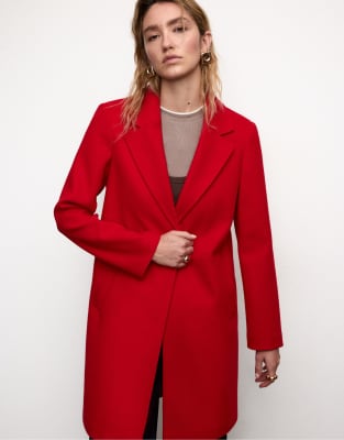Stradivarius - Manteau boutonné mi-long doux - Rouge
