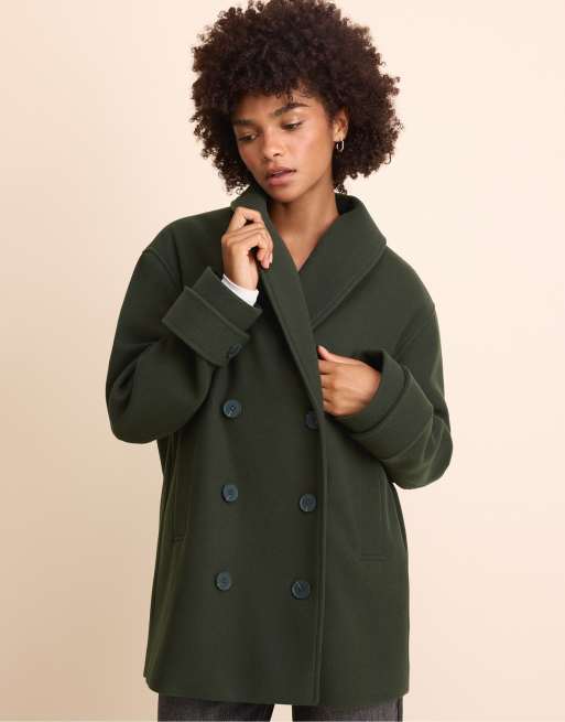 Stradivarius manteau court à col châle kaki, 2 de 7