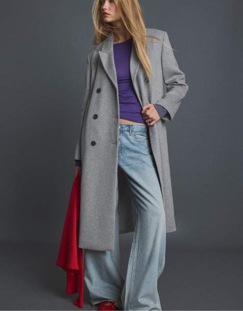 Stradivarius manteau droit en feutre gris chiné - view 1