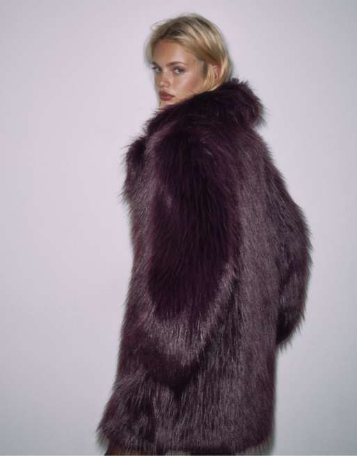 Manteau En Fausse Fourrure Noir Et Violet Papaya - Taille Petite (S) - Occasion Très Bon état - Style Hiver Doux