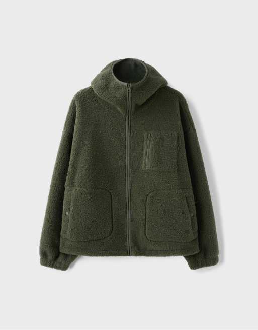 Stradivarius manteau en imitation peau de mouton avec brandebourgs en kaki, 6 de 7