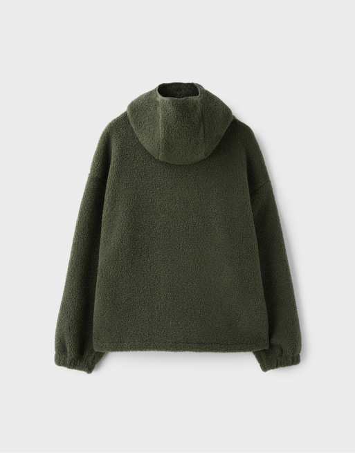 Stradivarius manteau en imitation peau de mouton avec brandebourgs en kaki, 7 de 7