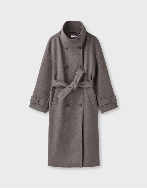 Stradivarius manteau long à col montant toucher doux marron, 6 de 7