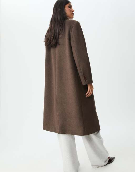 Stradivarius - Manteau long à double boutonnage - Marron, 3 de 4