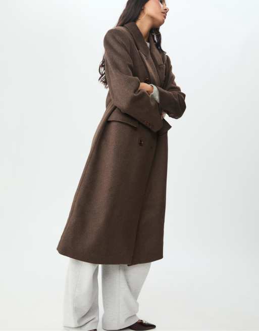 Stradivarius - Manteau long à double boutonnage - Marron, 4 de 4