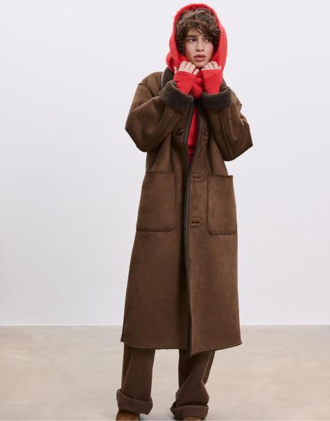 Stradivarius - Manteau long double face réversible - Marron - view 1